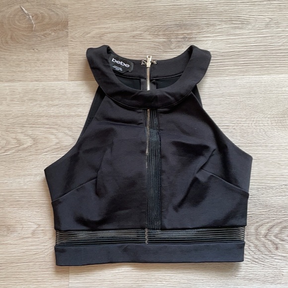 Bebe Black 2 piece matching mesh crop top and bodycon skirt XS - Picture 2 of 7